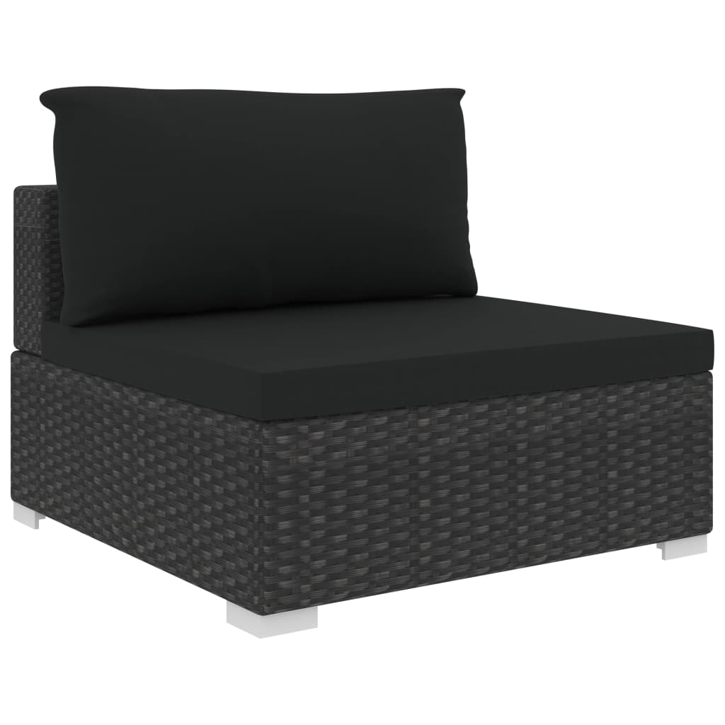 4 Piece Garden Lounge Set with Cushions Poly Rattan Black - 70×70×26cm