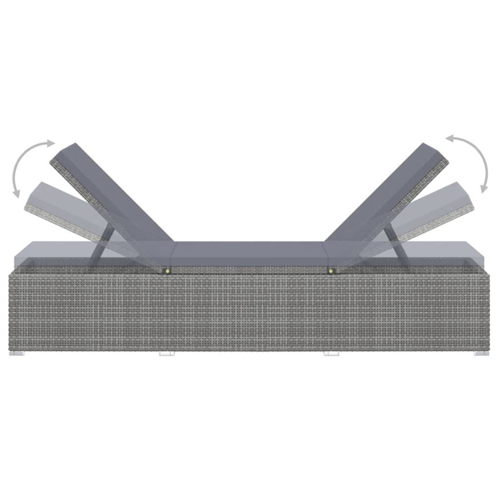 Sun Lounger with Cushion Poly Rattan Grey - 195×60×31cm
