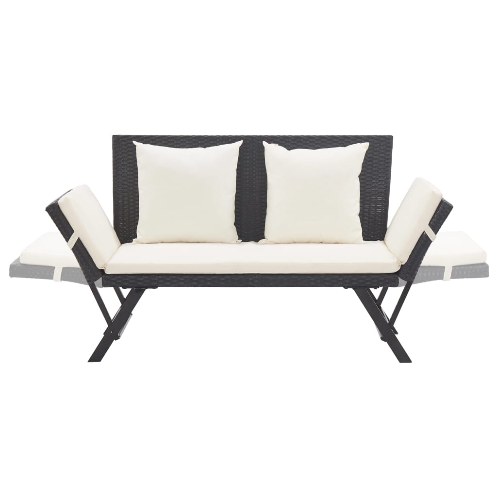 Garden Bench with Cushions 176 cm Black Poly Rattan - 110×60×32cm