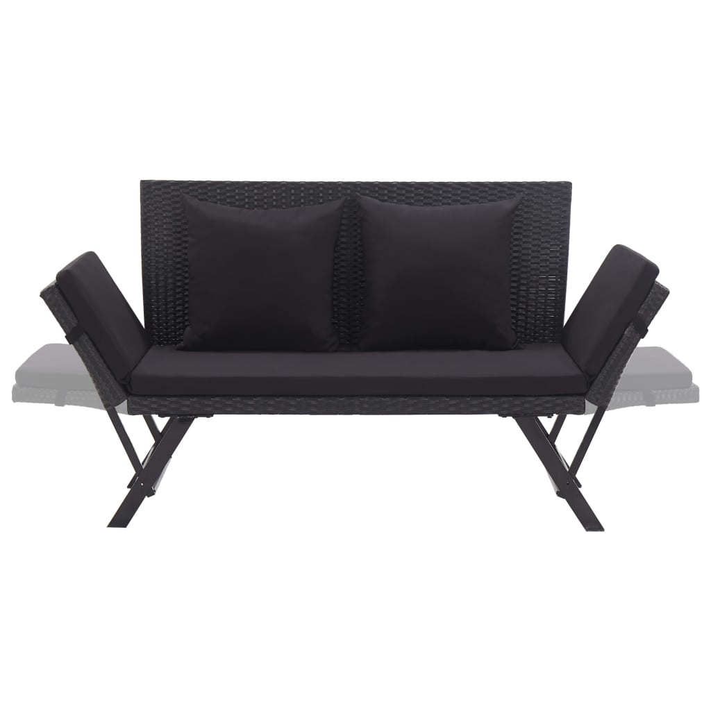 Garden Bench with Cushions 176 cm Black Poly Rattan - 70×80cm