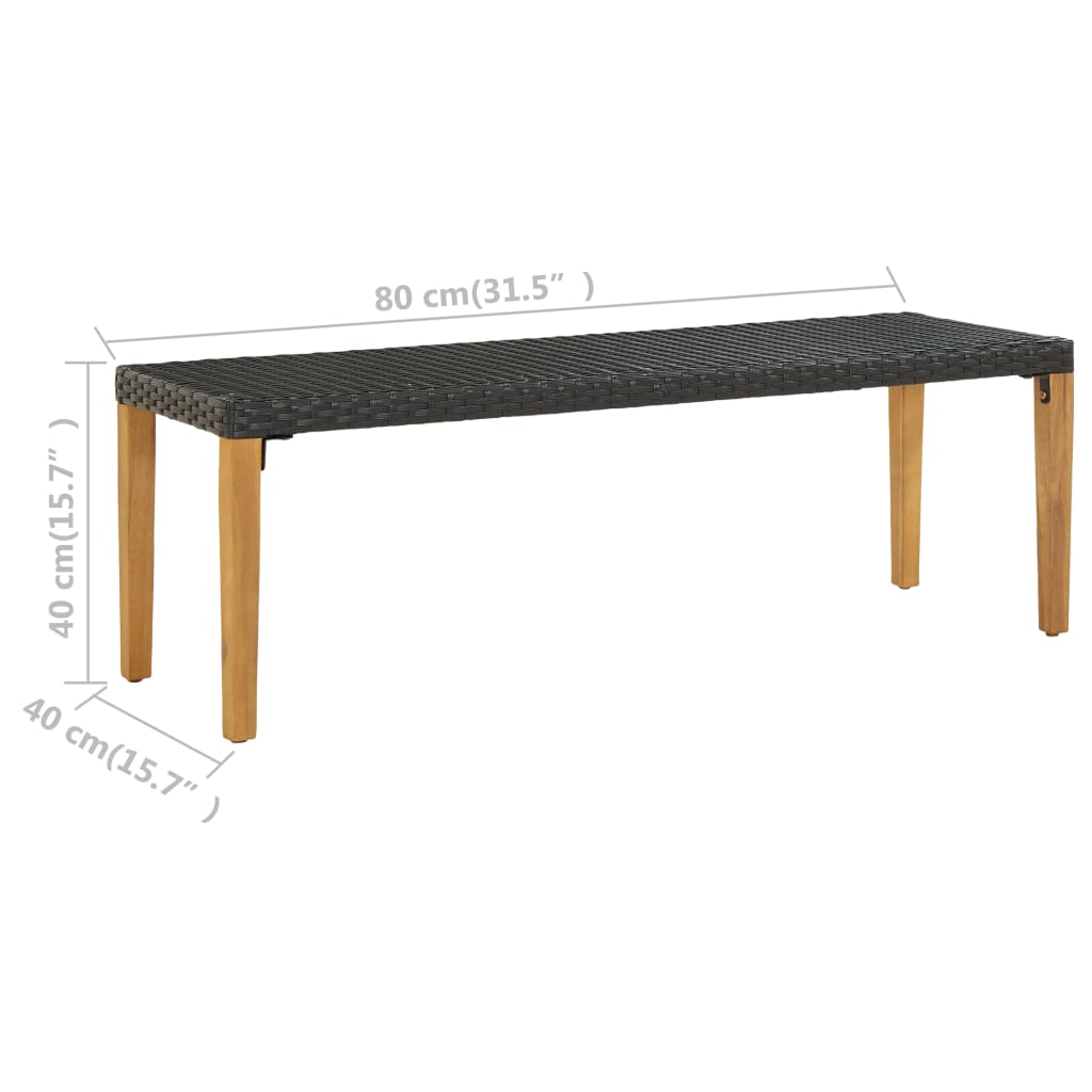 Garden Bench 80 cm Poly Rattan Black - 80×40×40cm