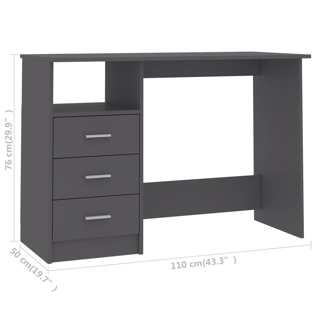 Desk with Drawers Grey Chipboard