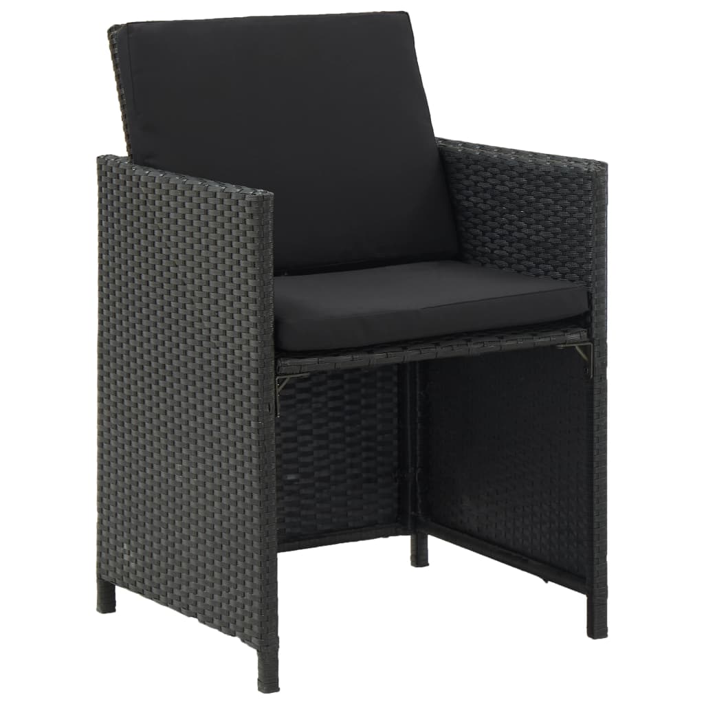9 Piece Outdoor Dining Set with Cushions Poly Rattan Black - 109×109×74cm