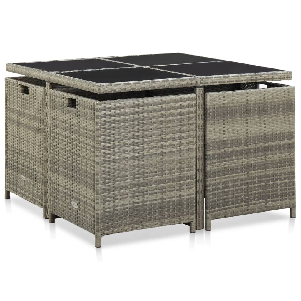 9 Piece Outdoor Dining Set with Cushions Poly Rattan Grey - 109×109×74cm