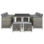 11 Piece Outdoor Dining Set with Cushions Poly Rattan Grey