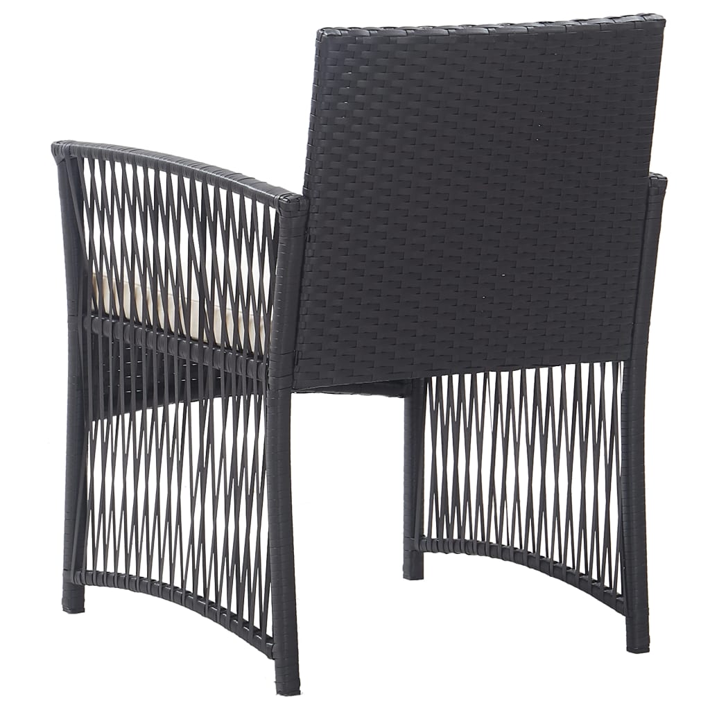 Garden Armchairs with Cushions 2 pcs Black Poly Rattan - 55.5×58×76cm