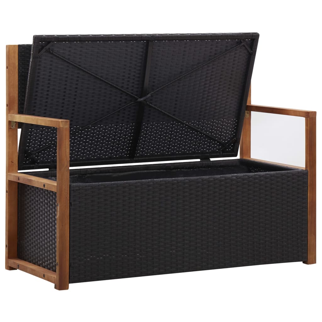 Storage Bench 110 cm Poly Rattan and Solid Acacia Wood Black