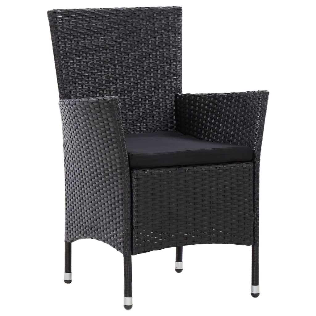 5 Piece Outdoor Dining Set with Cushions Poly Rattan Black - 90×90×75cm