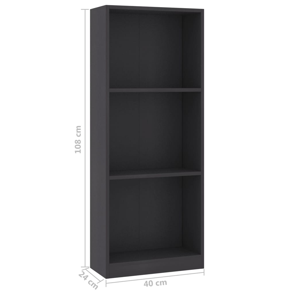 3-Tier Book Cabinet Grey Chipboard