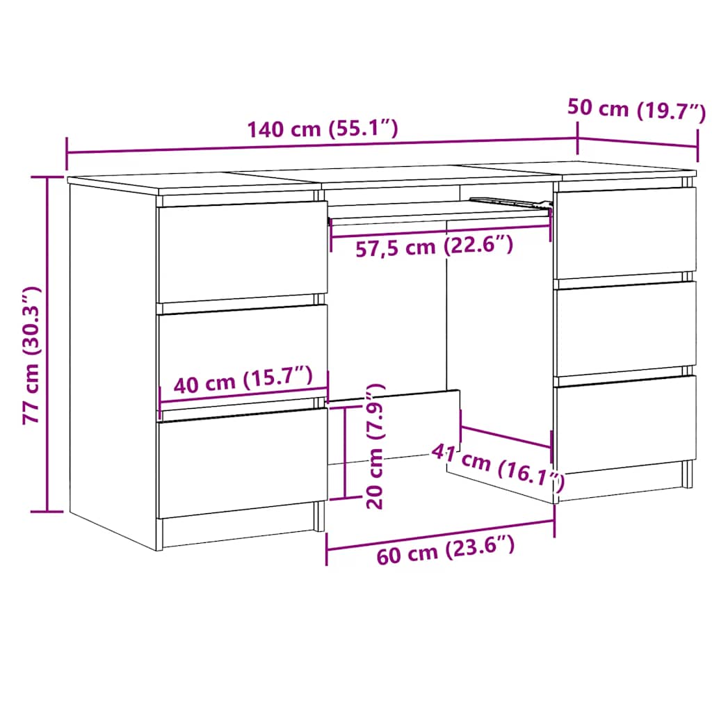 White Writing Desk 6 Drawers 140cm | HomeAndLiving