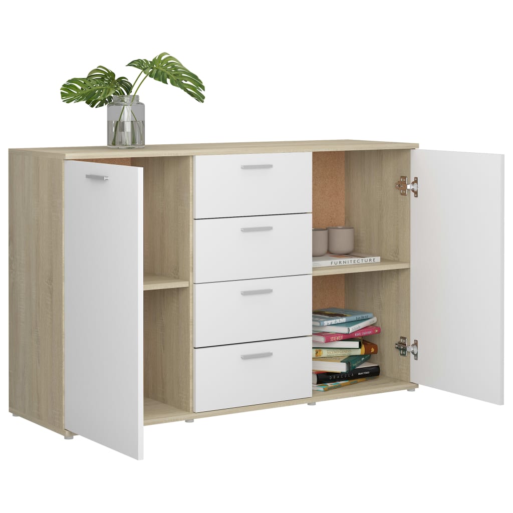 Sideboard White and Sonoma Oak 120x35.5x75 cm Chipboard