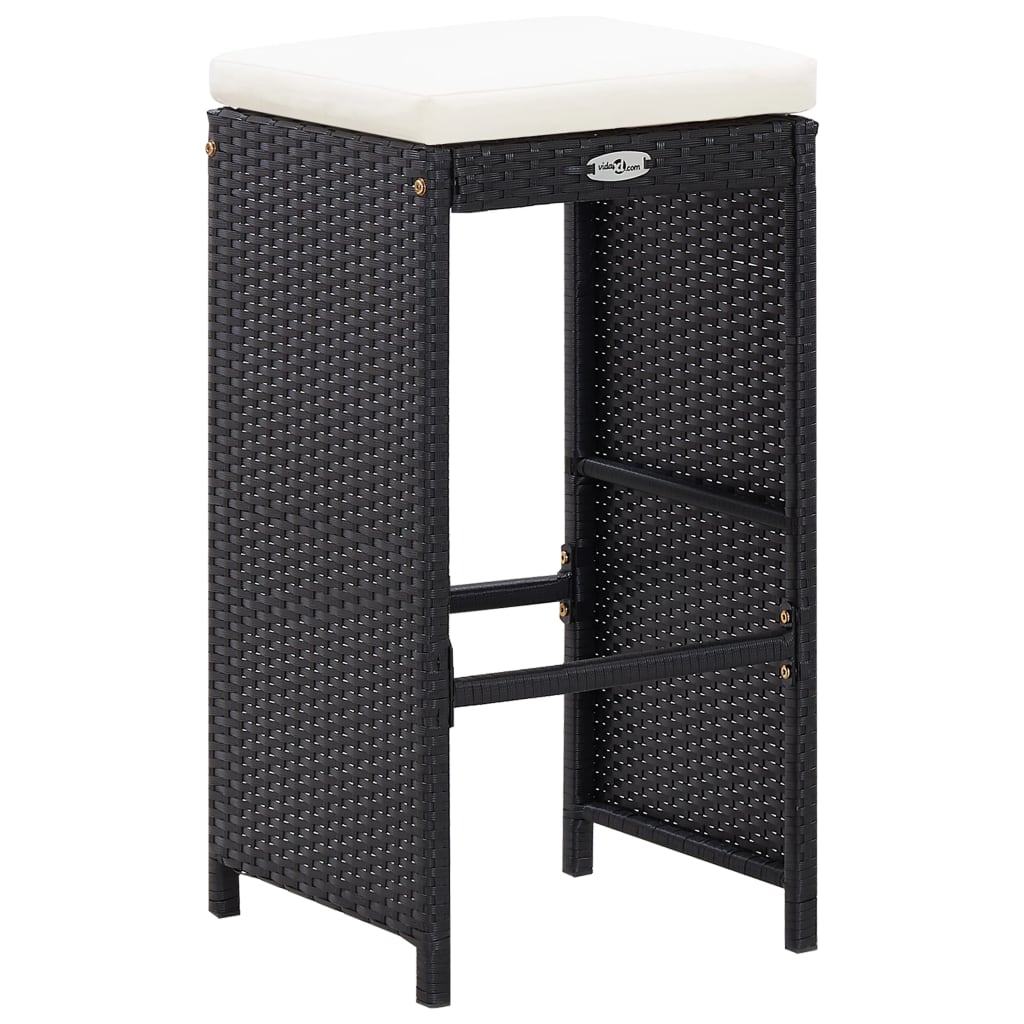 7 Piece Garden Bar Set with Cushions Poly Rattan Black - 185×80×110cm