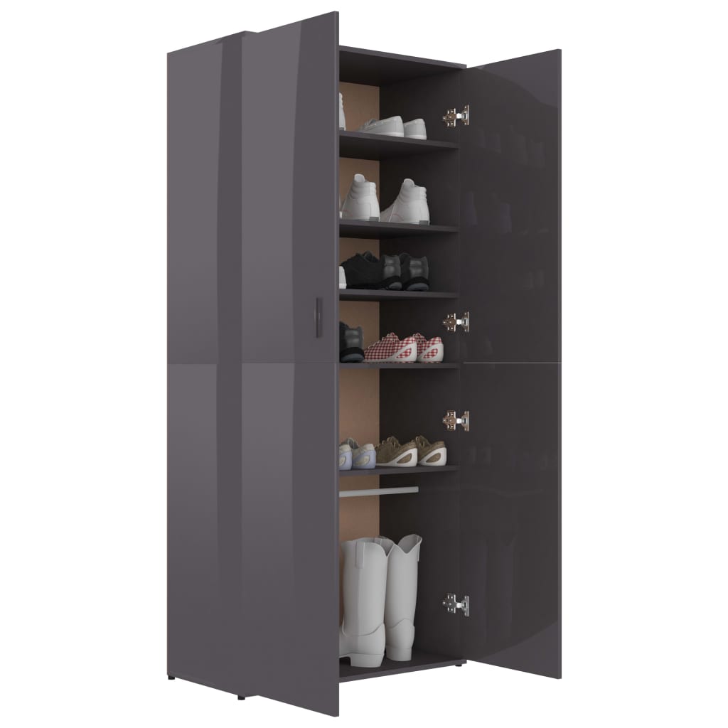 Shoe Cabinet High Gloss Grey 80x39x178 cm Chipboard