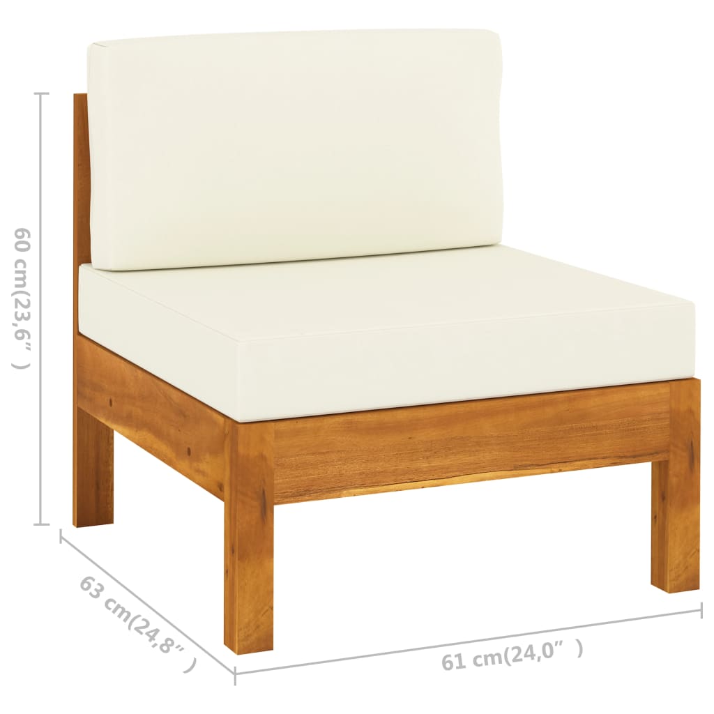 Middle Sofa with Cream White Cushions Solid Acacia Wood