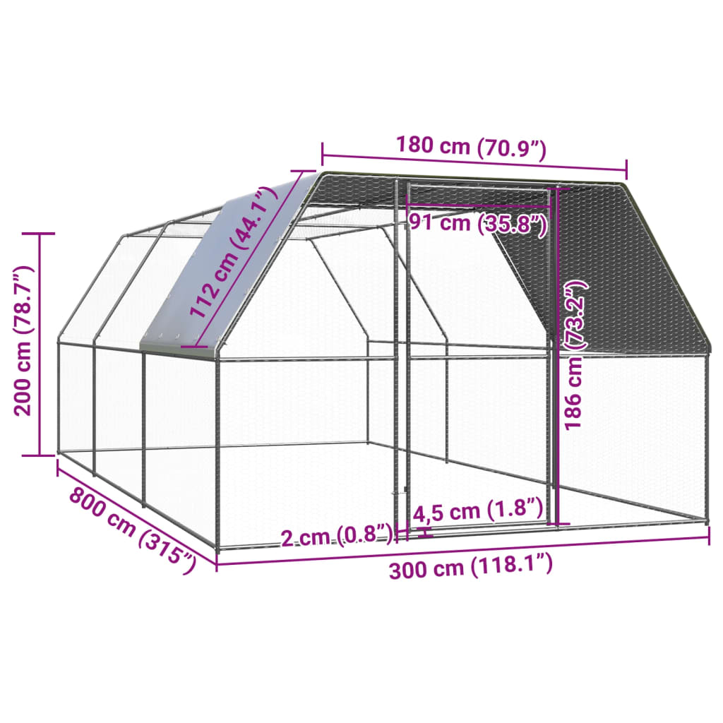 Large Galvanised Steel Chicken Cage 3x8x2m | HomeAndLiving