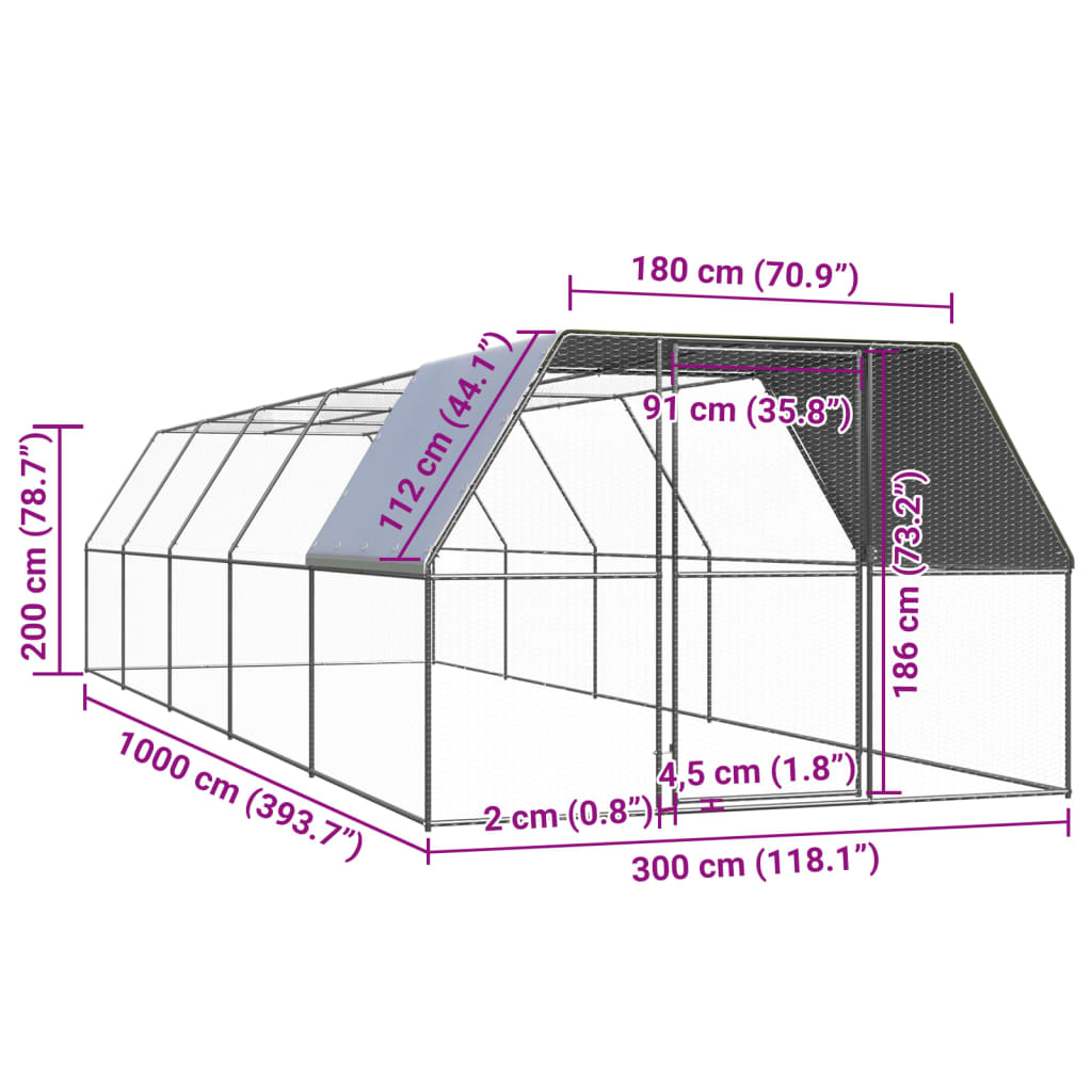 Chicken Coop Aviary Cage 3x10x2m Galvanised | HomeAndLiving