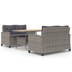 3 Piece Garden Dining Set with Grey Cushions Poly Rattan