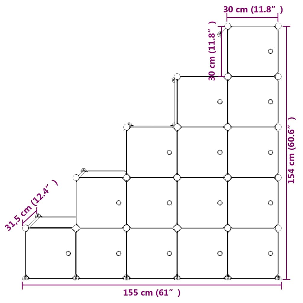 Cube Storage Cabinet White Plastic 155 cm x 31.5 cm x 154 cm