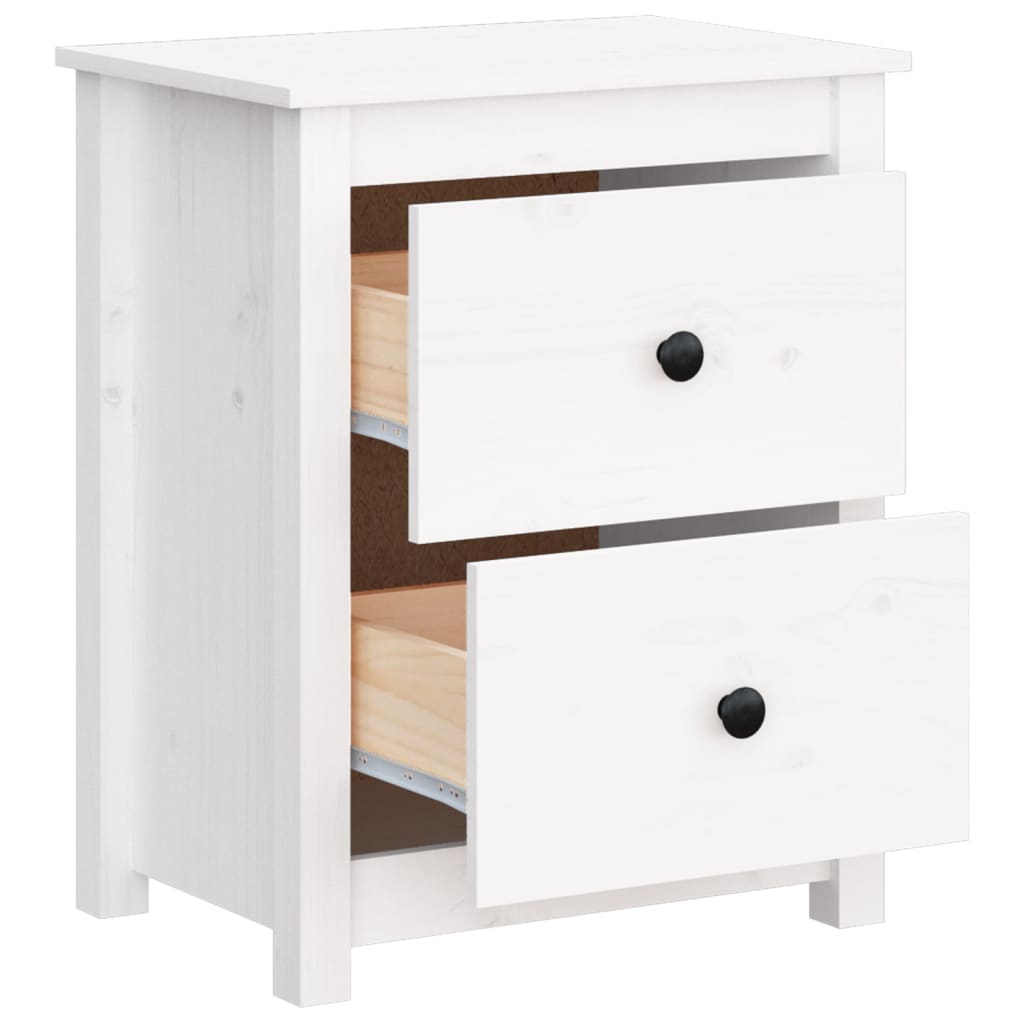 Bedside Cabinet White Solid Wood Pine - 50×35×61.5cm