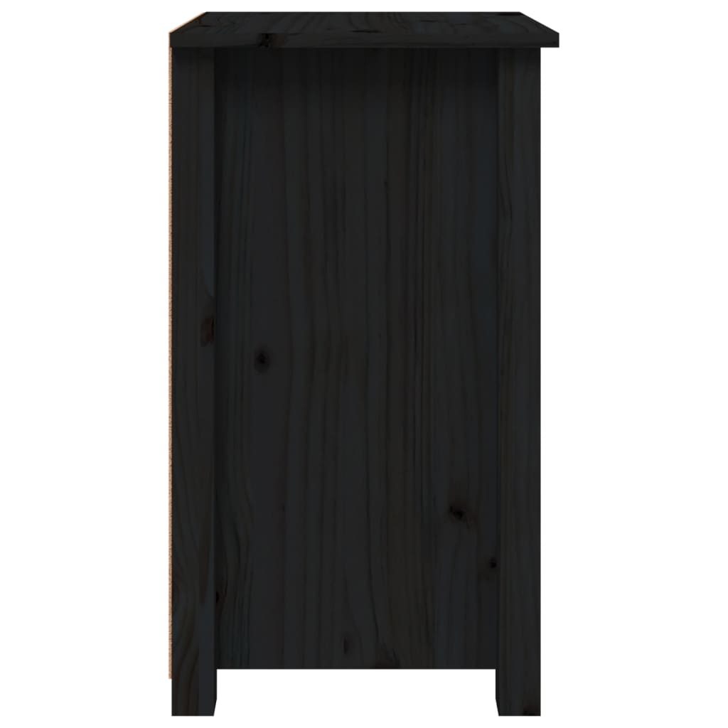 Bedside Cabinet Black Solid Wood Pine