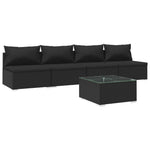 Rattan Elegance in Noir: 5-Piece Outdoor Dining Set with Plush Cushions