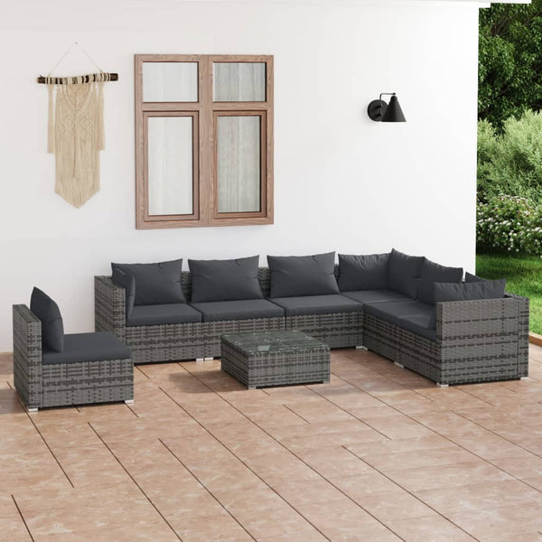  Grey Rattan Oasis: 8-Piece Garden Lounge Set with Plush Cushions for Ultimate Comfort