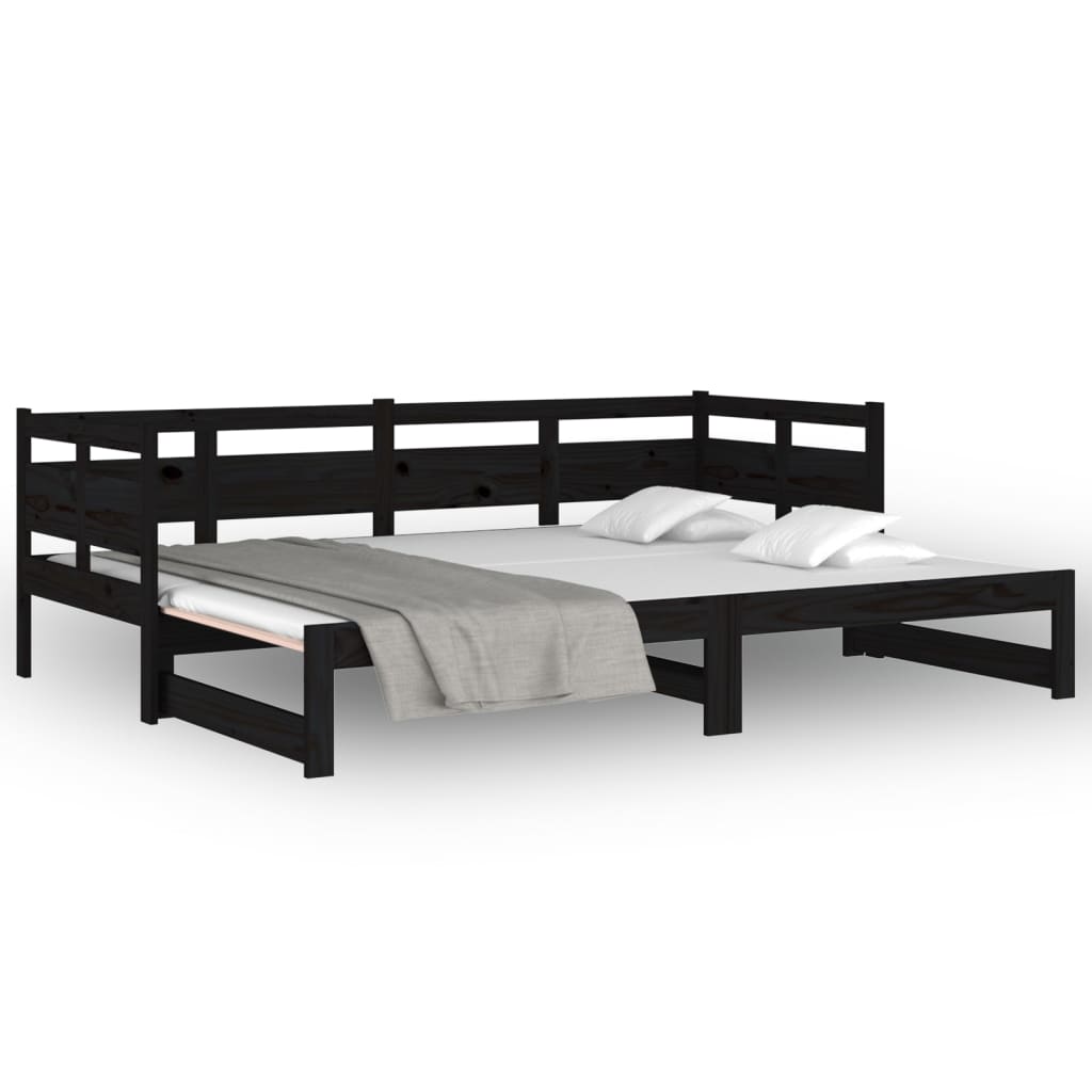 Pull-out Day Bed Black Solid Wood Pine Single Size