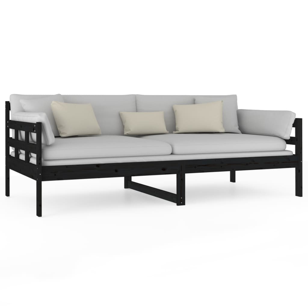Day Bed Black Solid Wood Pine Single Size
