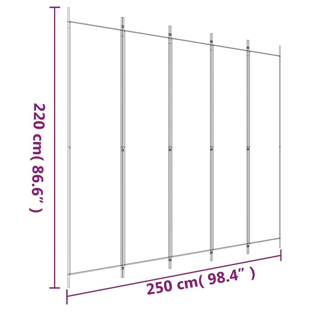 5-Panel Fabric Room Divider 250x220cm White | HomeAndLiving