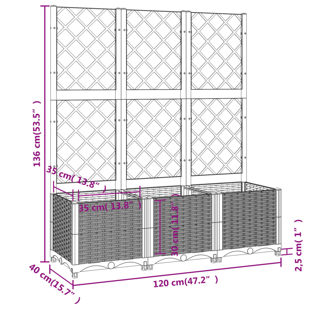 Garden Planter Trellis White 120x40x136cm | HomeAndLiving