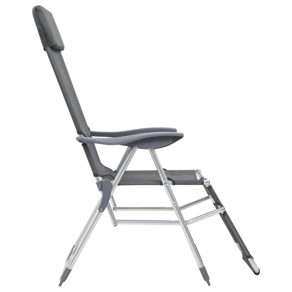 Pair of Grey Textilene Folding Camping Chairs with Footrest