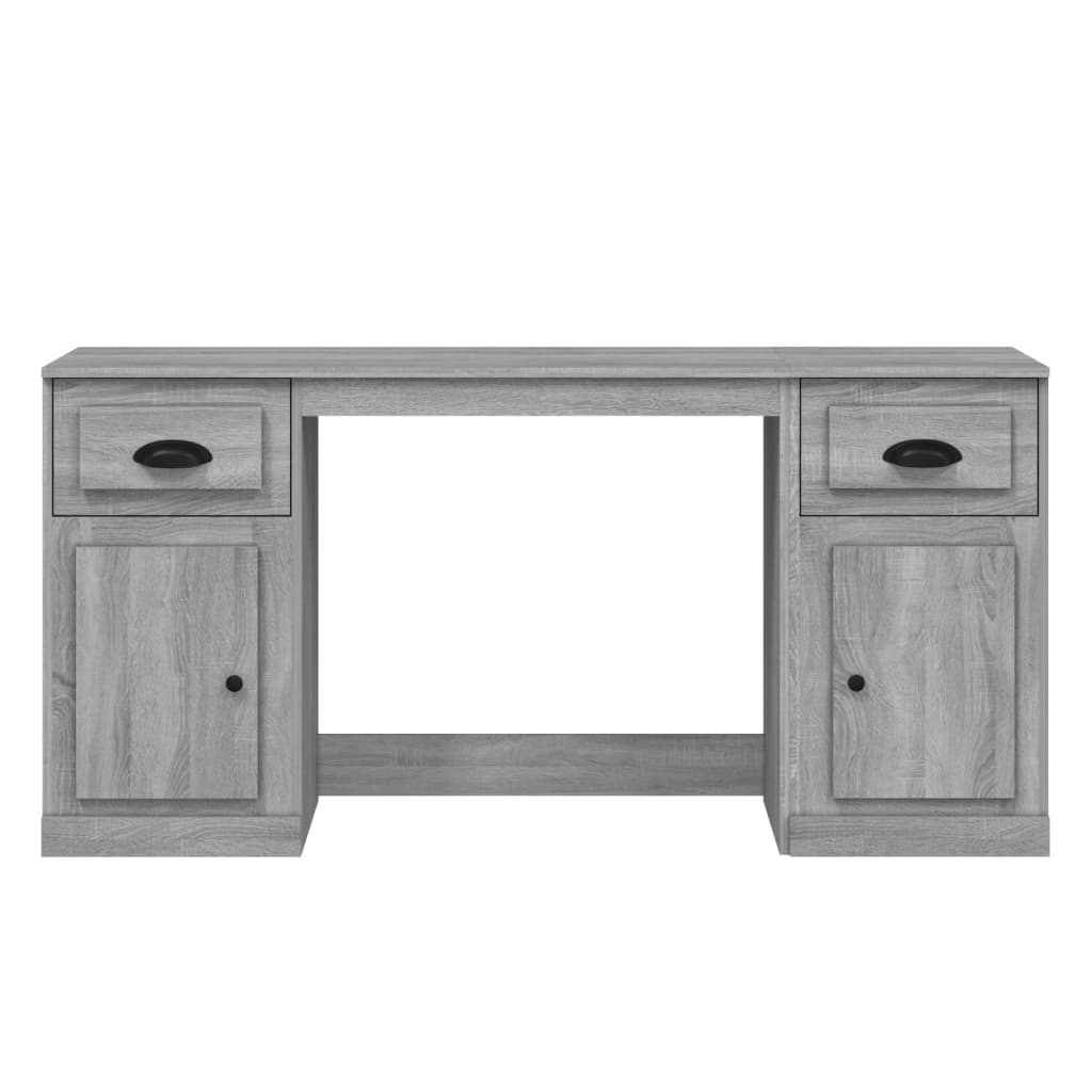 White Engineered Wood Desk with Cabinet