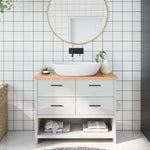 Light Brown-Treated Solid Wood Bathroom Countertop