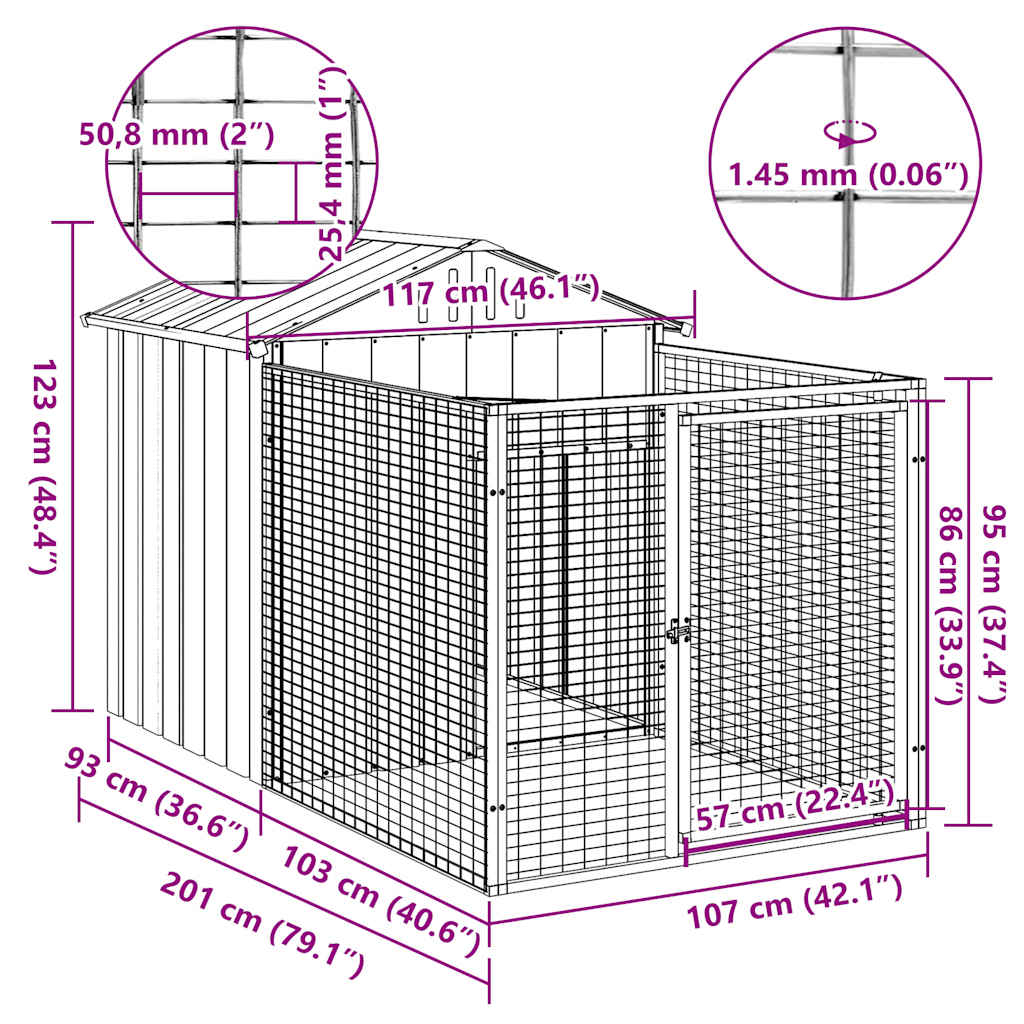 Dog House with Run Galvanised Steel 117x201cm | HomeAndLiving
