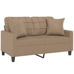 2-Seater Sofa with Throw Pillows Cappuccino Faux Leather