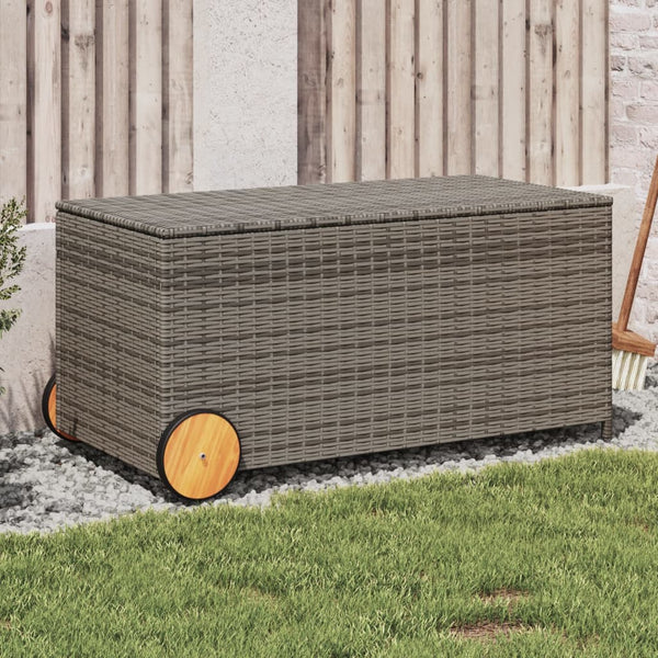  Garden Storage Box with Wheels Grey 190L Poly Rattan