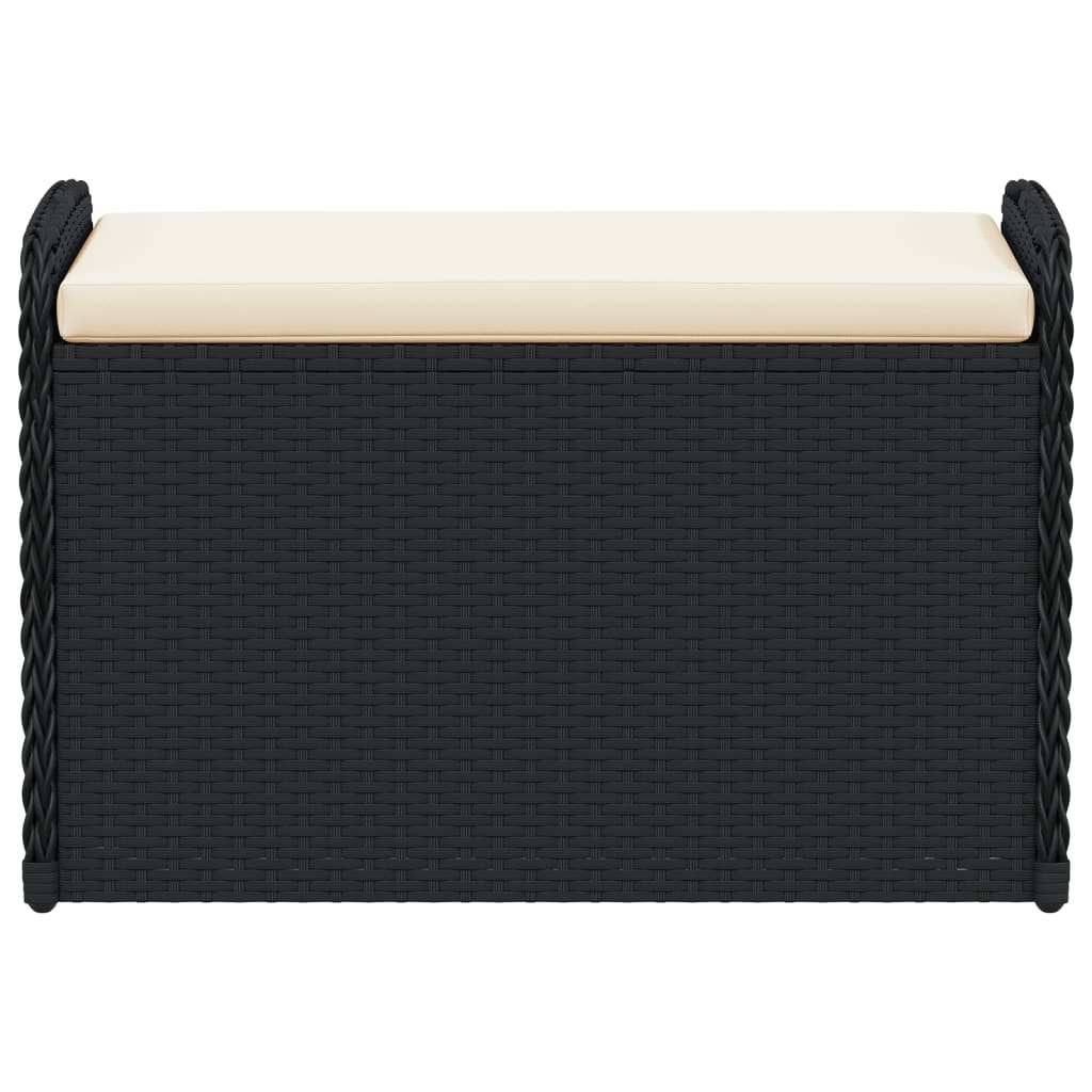 Storage Bench with Cushion Black Poly Rattan