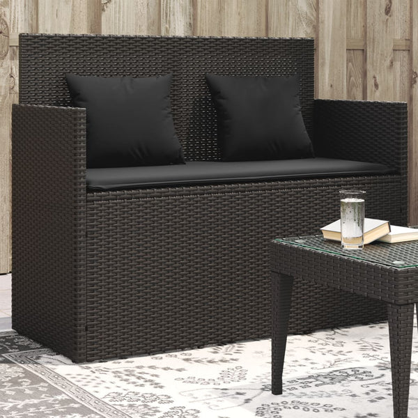  Garden Bench with Cushions-Black Poly Rattan