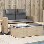 Reclining Garden Bench with Cushions Beige Poly Rattan