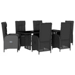 7 Piece Garden Dining Set with Cushions Black-Poly Rattan