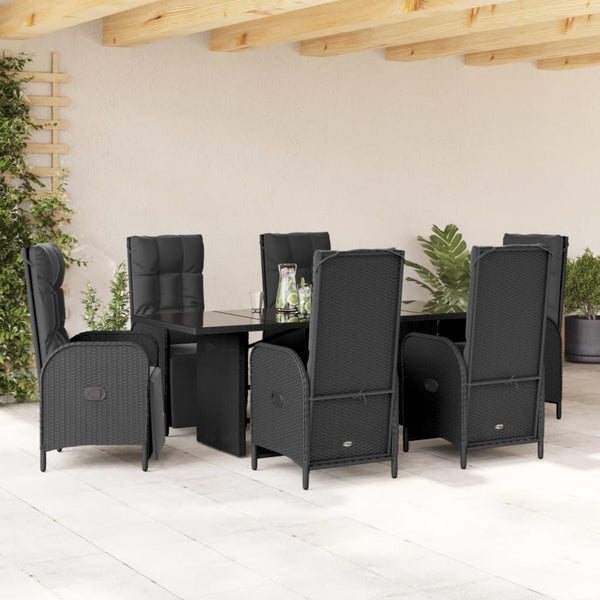  7 Piece Garden Dining Set with Cushions Black-Poly Rattan
