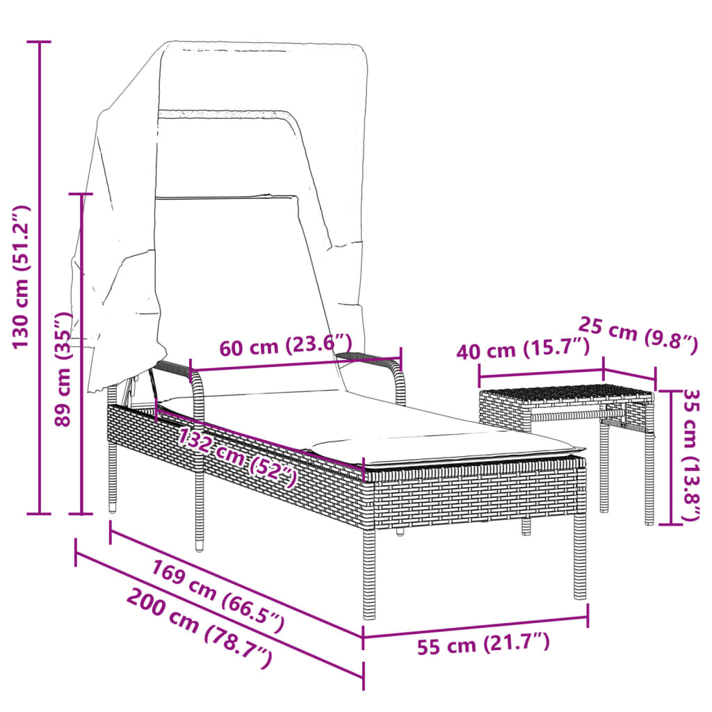 Contemporary Sun Lounger with Canopy and Indoor Outdoor Use Summer