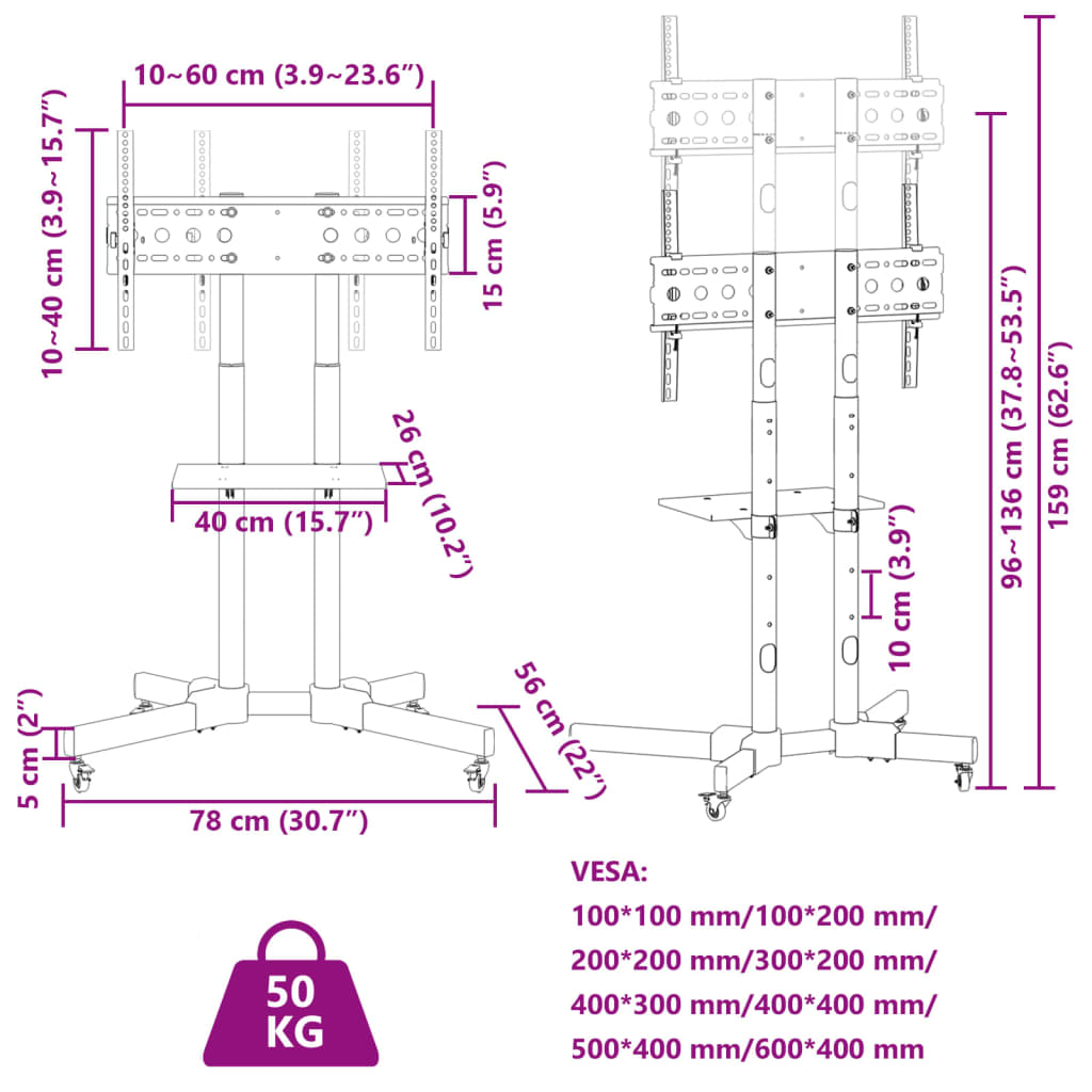 Rolling TV Stand 32-70 Inch VESA 600x400 | HomeAndLiving