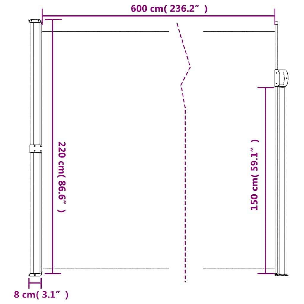 Retractable Side Awning 220x600cm Black | HomeAndLiving