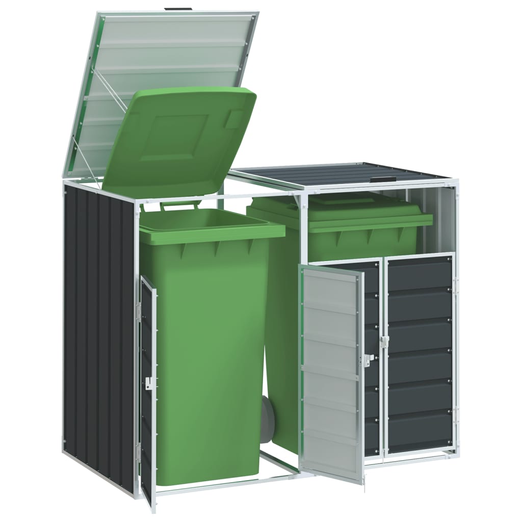 Wheelie Bin Storage for Double Bins Rubbish Trash Can Shed Grey Steel - Versatile and Stylish