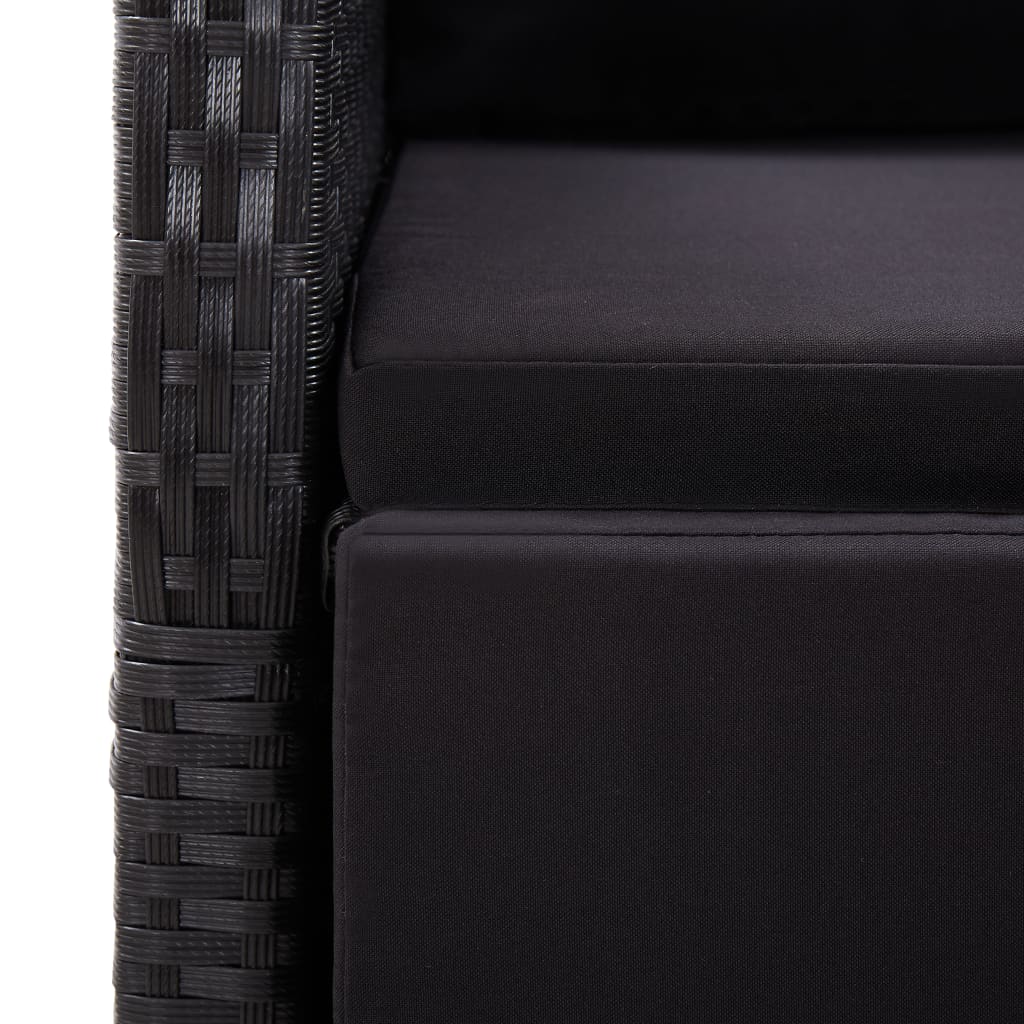9 Piece Garden Dining Set with Cushions Black Poly Rattan - 240×90×75cm