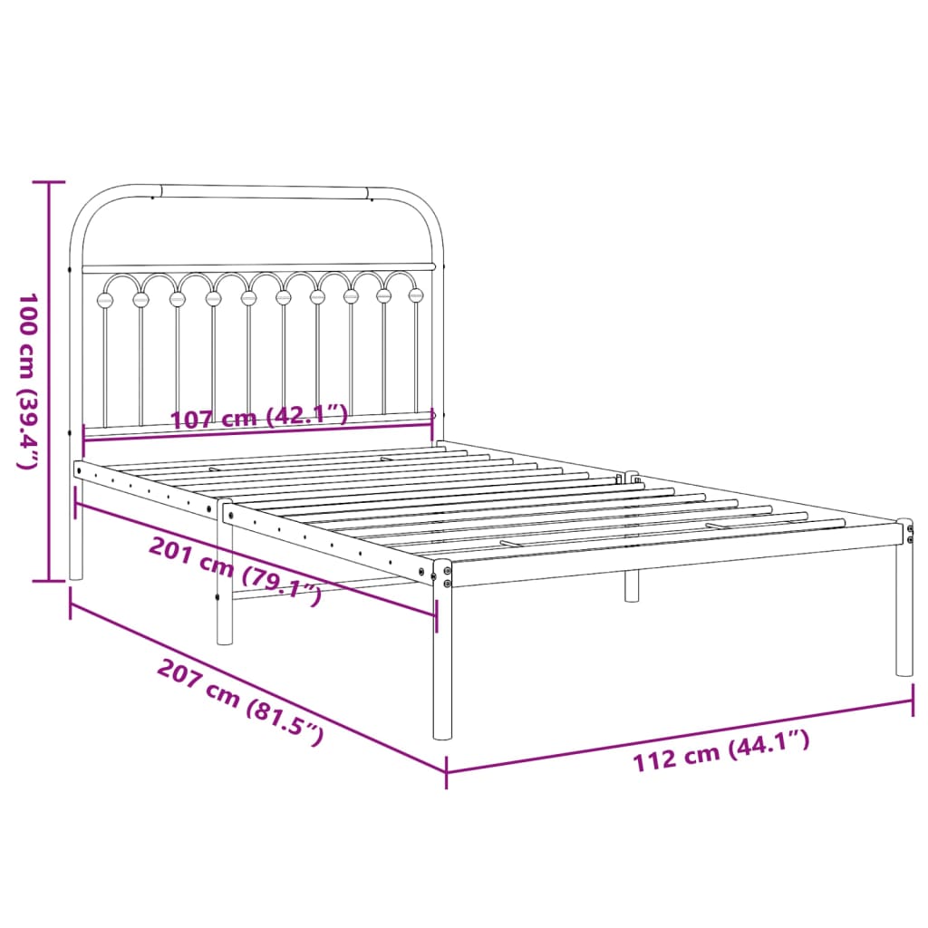Metal Bed Frame with Headboard, King Single White\Black