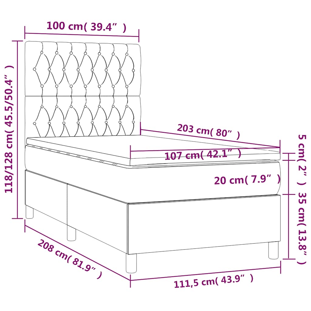 Black King Single Box Spring Bed with Velvet Pocket Spring Mattress Topper