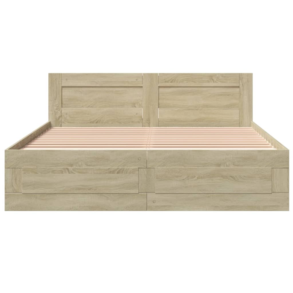 Bed Frame with Headboard Drawers Sonoma Oak Queen Size