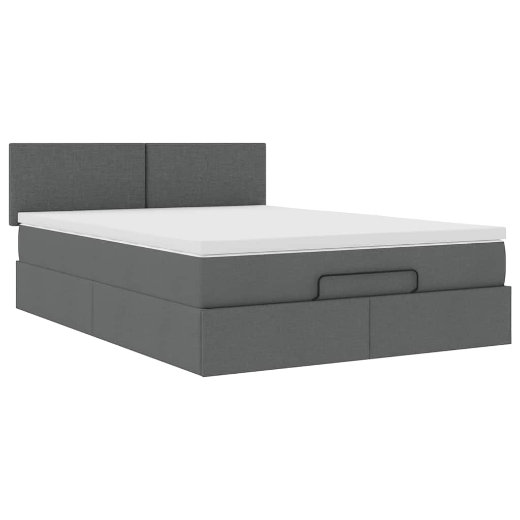 Ottoman Bed with Mattress & LEDs Dark Grey - Queen Fabric - 152×203×5cm